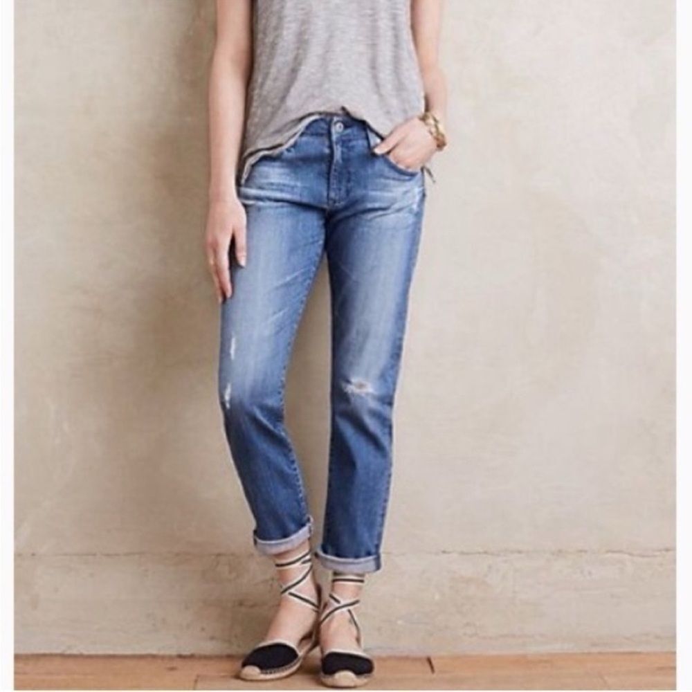 AG Jeans the Nolan Ankle Relaxed Slim Blue Distressed Low Rise Denim size 25R